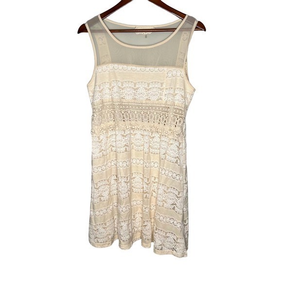 Modcloth A'reve ivory cream boho mesh sleeveless pullover dress size large - Picture 1 of 8